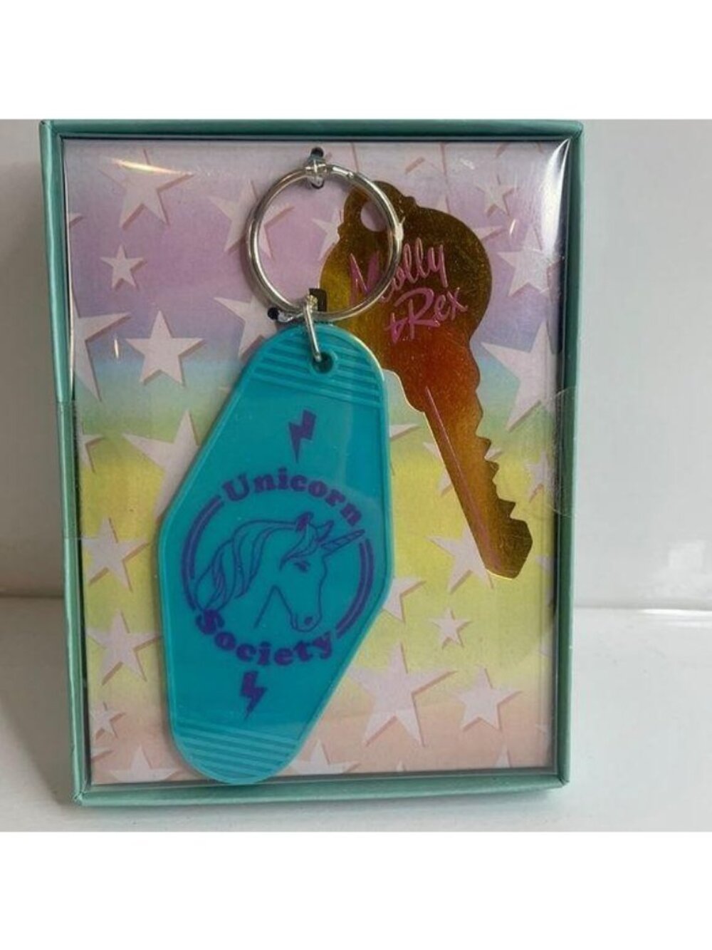 NIB Molly & Rex Unicorn Society Retro Key Chain Keyring Teal Purple